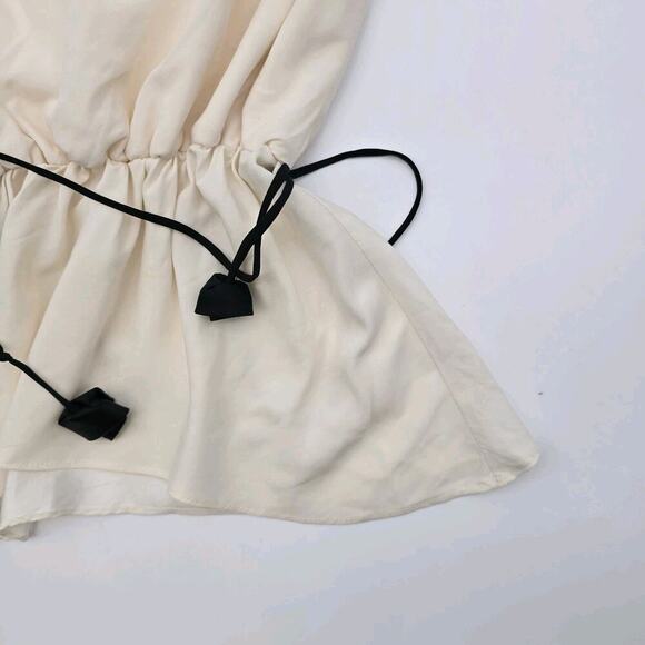 Lia Keys Top Womens Medium Black Cream Tank Silk Sequin New York Cowl Blouse - Picture 4 of 11